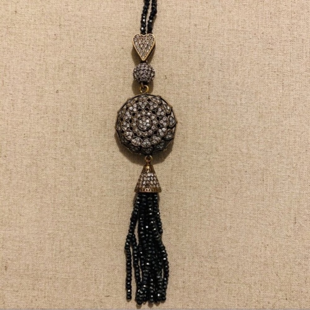 Grand Bazaar | Necklace | Pyrite CZ Sunburst Tassel Necklace - Picture 11 of 13